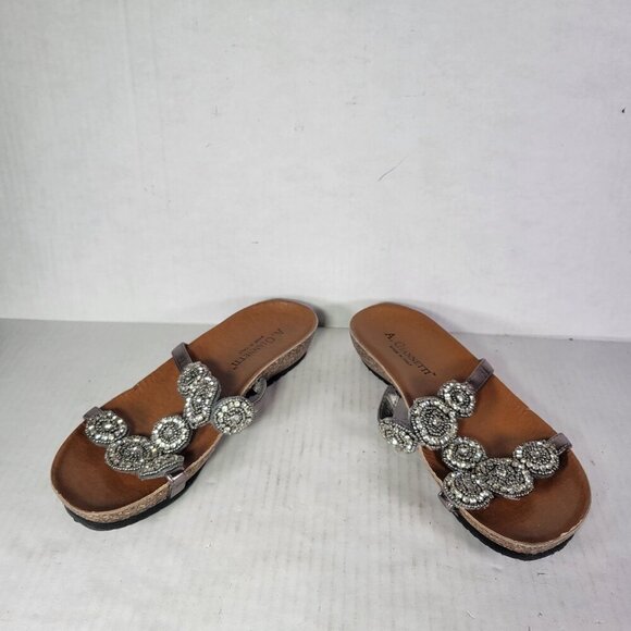 A. Giannetti Women Beaded Silver Metallic Leather Slip-On Sandals Size 7.5 - Picture 8 of 9